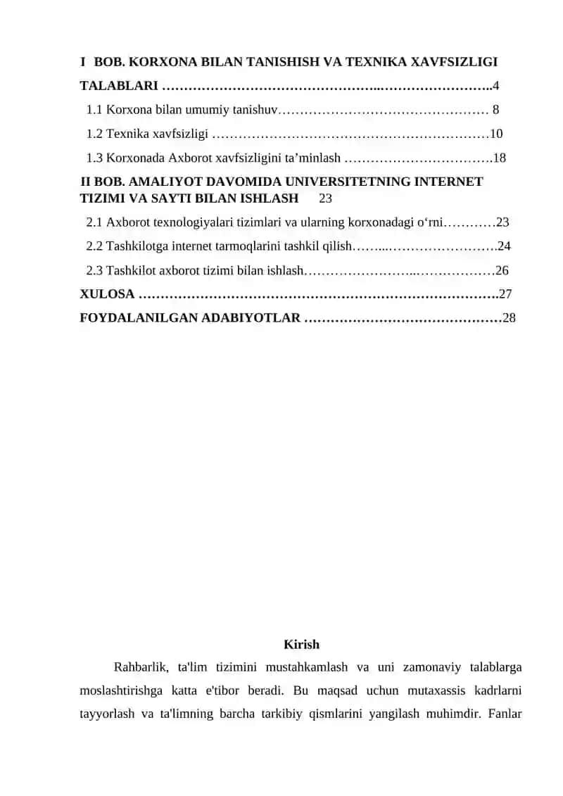 Toshkent Axborot Texnologiyalari Universiteti Bitiruv Oldi Amaliyoti Hisoboti 2