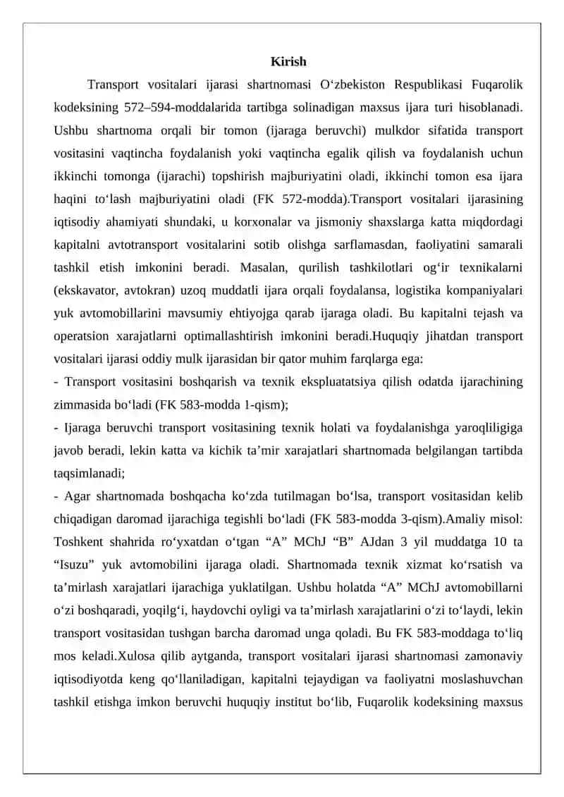 Transport vositalari ijarasi shartnomasi 2