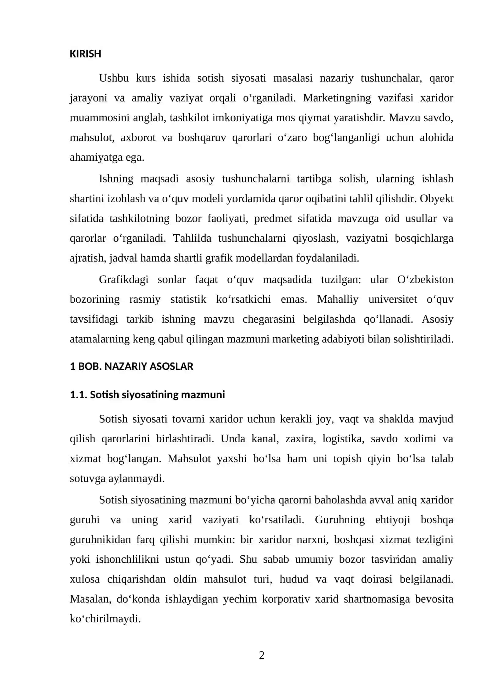 Marketing. Sotish siyosati 2