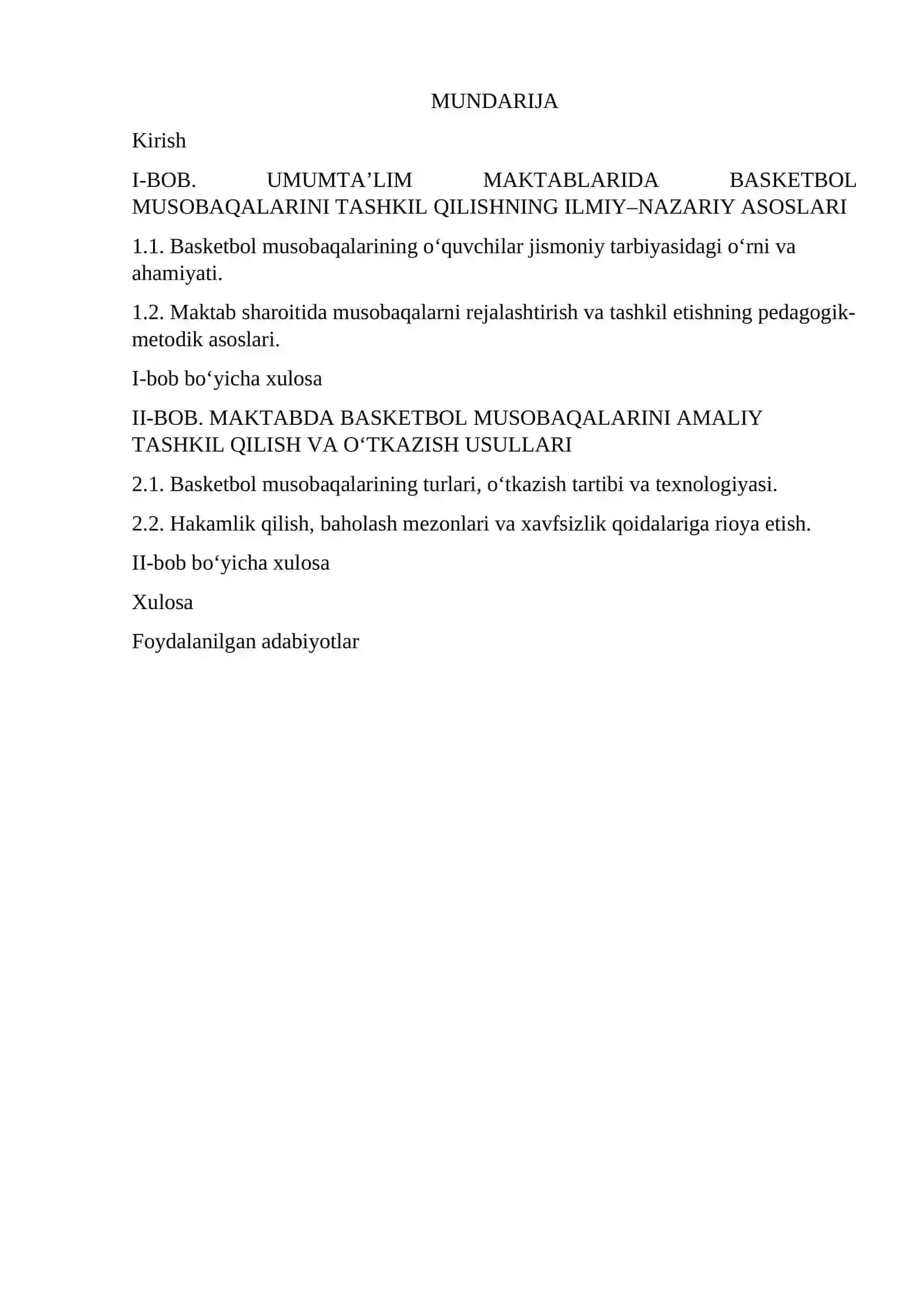 Umumtalim maktabda basketboldan musobaqalarni tashkil qilish va oʻtkazish 2