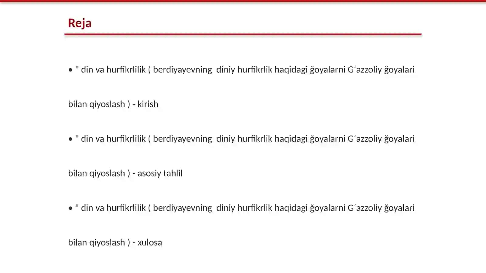 " din va hurfikrlilik ( berdiyayevning diniy hurfikrlik haqidagi ğoyalarni Gʻazzoliy ğoyalari bilan qiyoslash ) 2