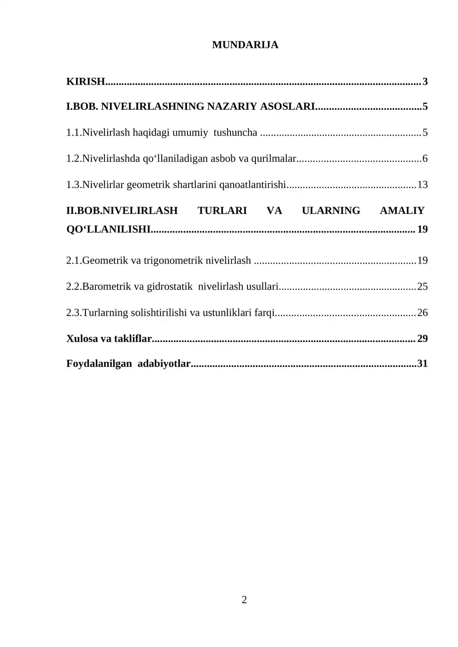 Nivelirlash va uning turlari: KURS ISHI 2