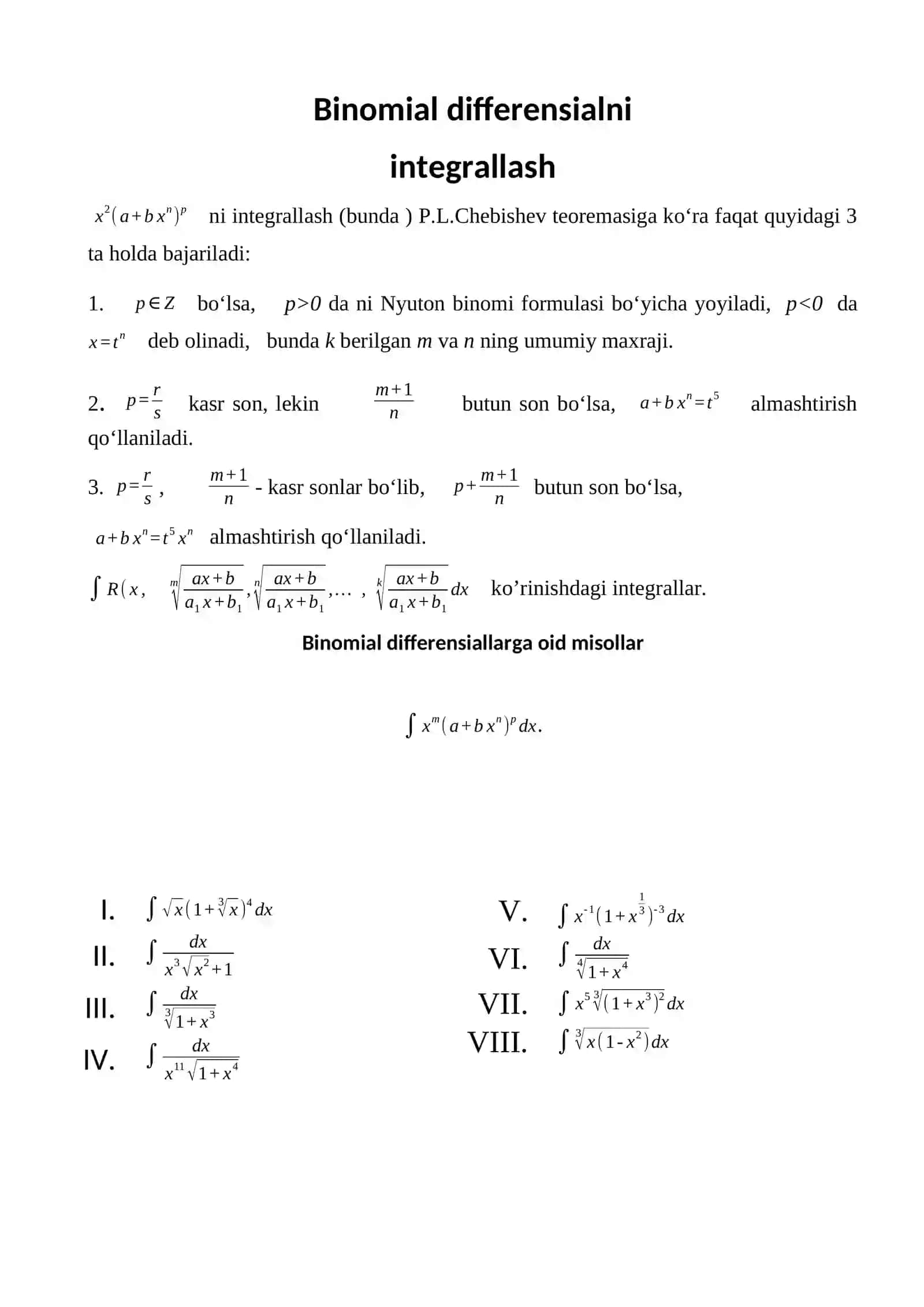 Binomial differensialni integrallash 2
