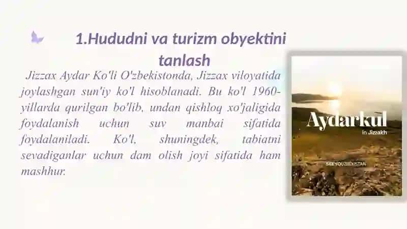 Yangi turizm obyektidan barqaror foydalanish konsepsiyasini ishlab chiqish bo‘yicha topshiriq 2