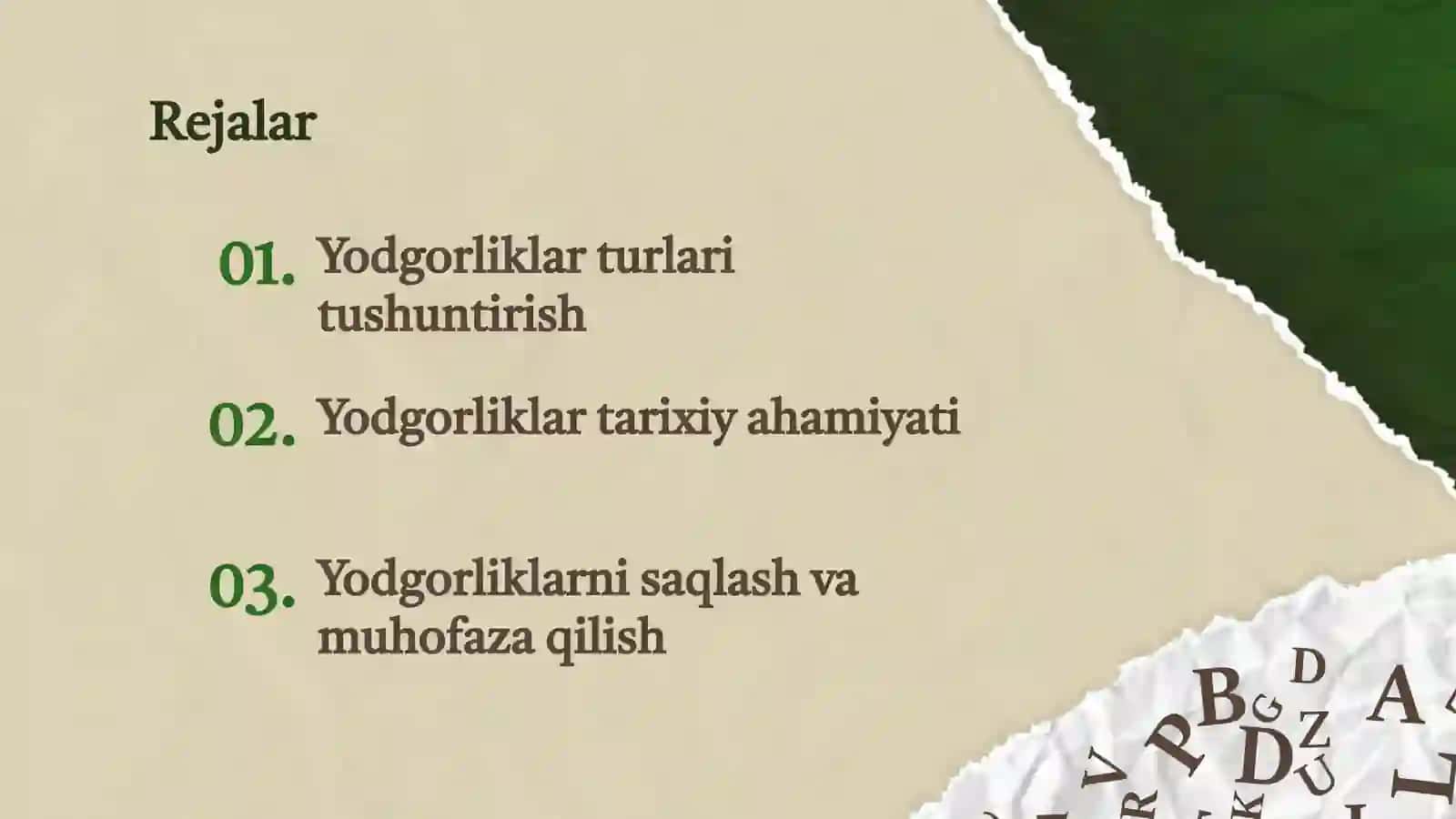 Yodgorliklarning asosiy turlari 2