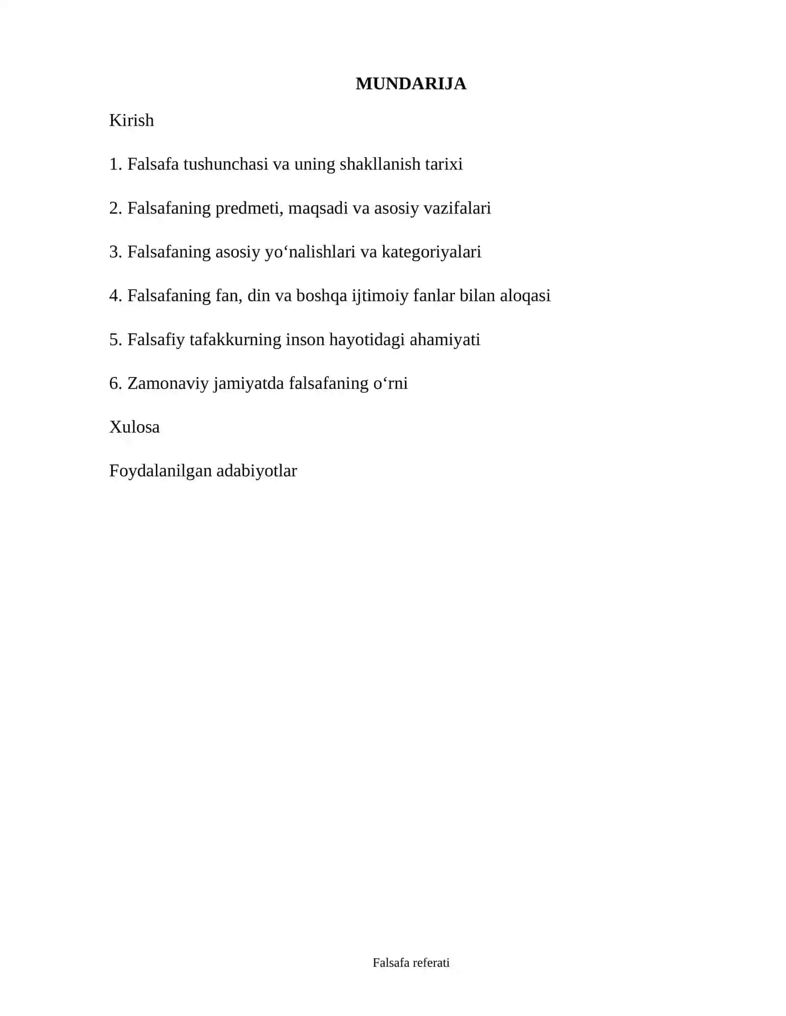 Falsafa fanidan referat 2