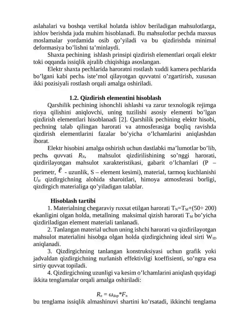 Qarshilik shaxta pechi tuzilishini o’rganish 2