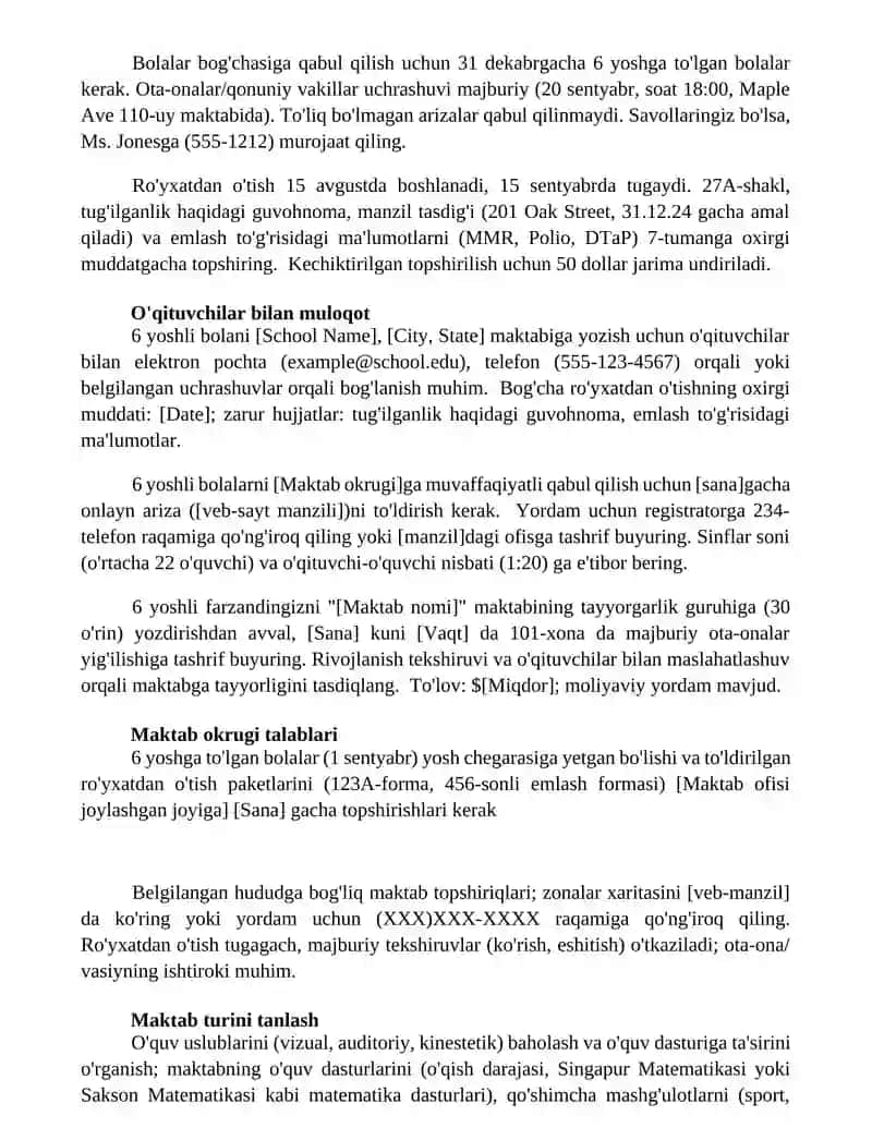 6 yoshli bolalarni maktabga qabul qilish bo’yicha yo’riqnoma 2