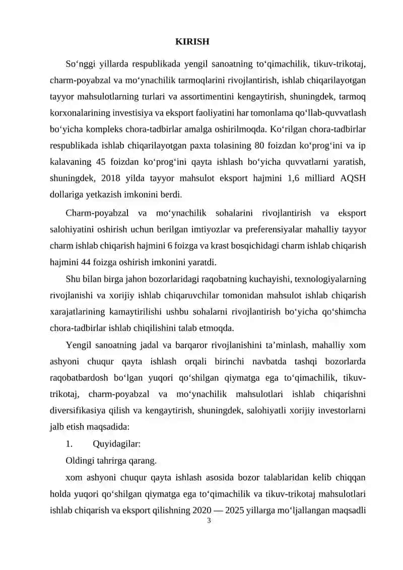 Farg’ona viloyati, Farg’ona shahar hududida “Mitkal” assortimentdagi to‘qima ishlab chiqarish korxonasini loyihalash. 2