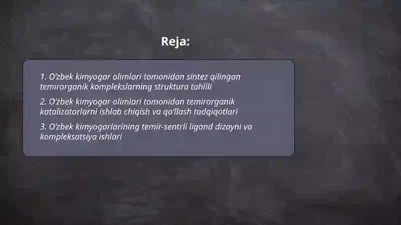 O’zbek kimyogar olimlari tomonidan temirorganik birikmalar yuzasidan amalga oshirilgan ishlar 2