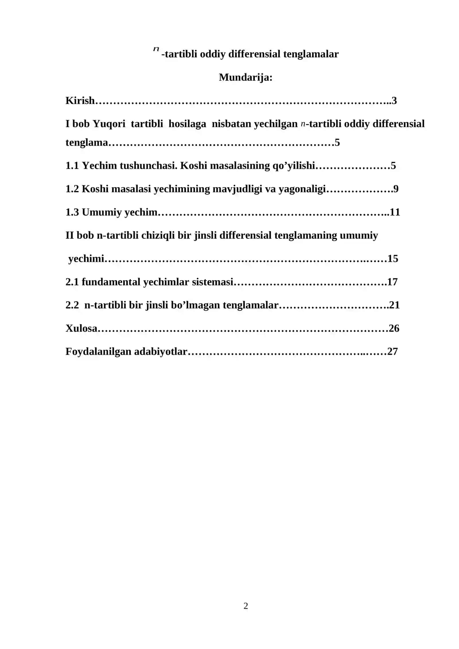 Matematik analiz va differensial tenglamalar 2