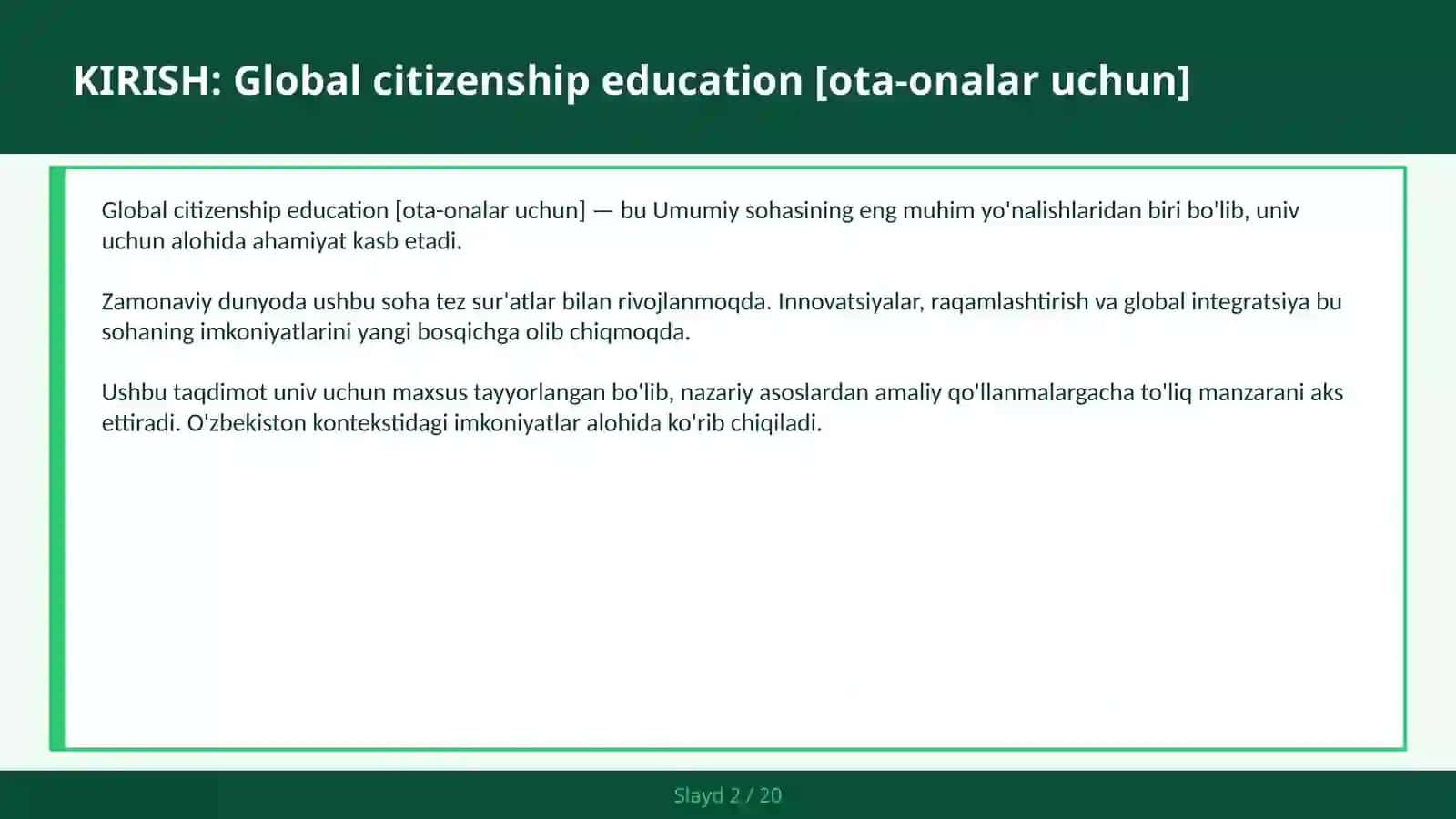 Global citizenship education [ota-onalar uchun] 2