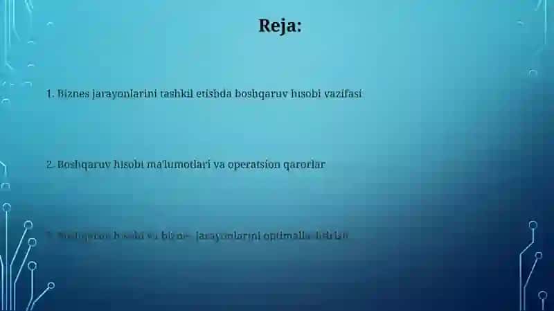 Ish Jarayonlarini Rejalashtirish va Nazorat Qilish 2