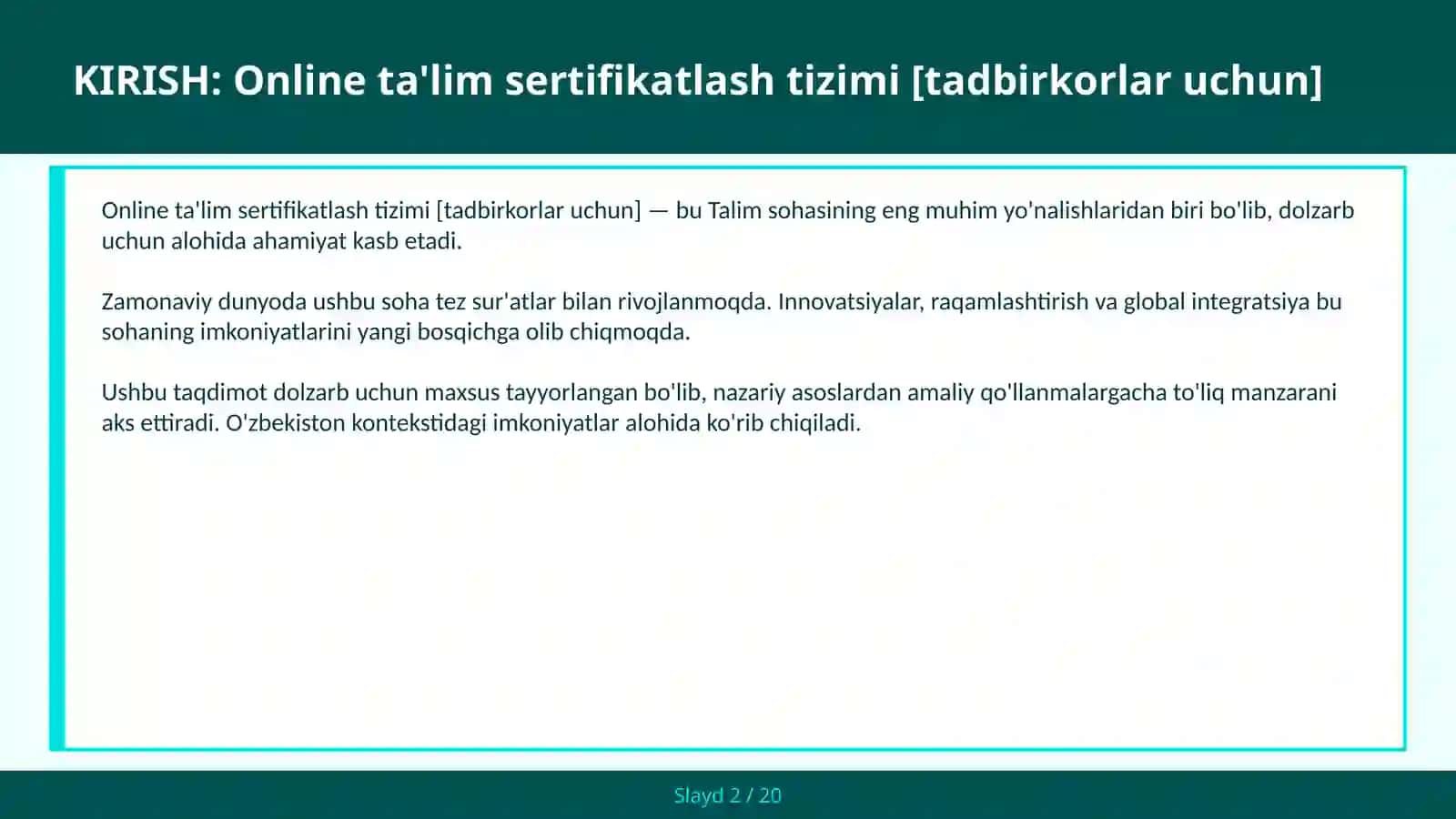 Online ta'lim sertifikatlash tizimi [TADBIRKORLAR UCHUN] 2