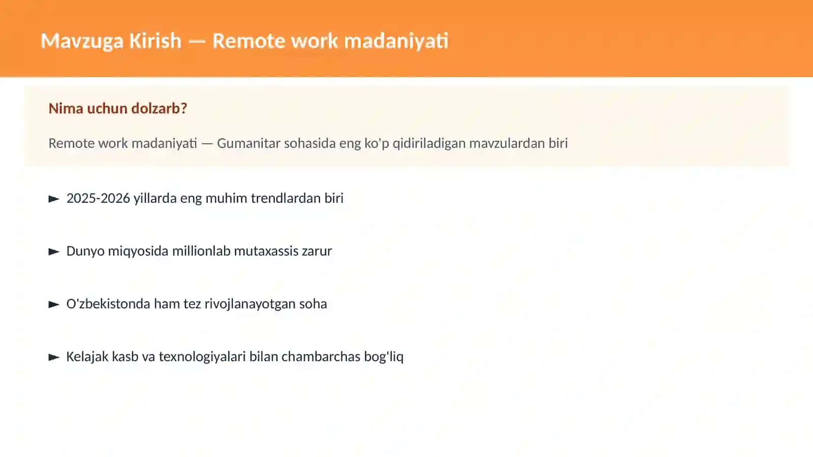 Remote work madaniyati 2