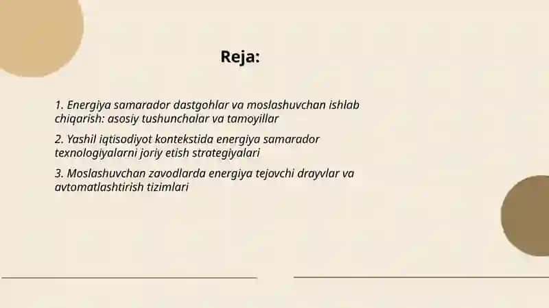 Energiya samarador dastgohlar va moslashuvchan ishlab chiqarish: asosiy tushunchalar va tamoyillar 2