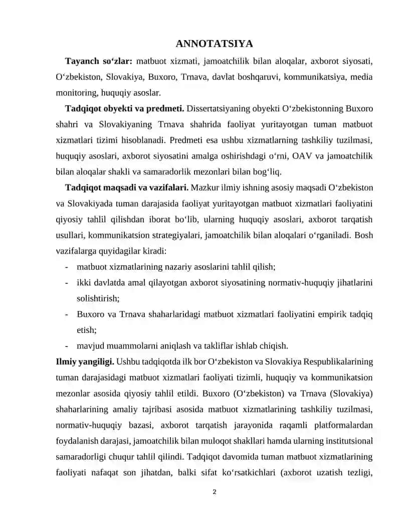 TUMANLARDA TASHKIL QILINGAN MATBUOT XIZMATLARI; NAZARIYA VA AMALIYOTI 2