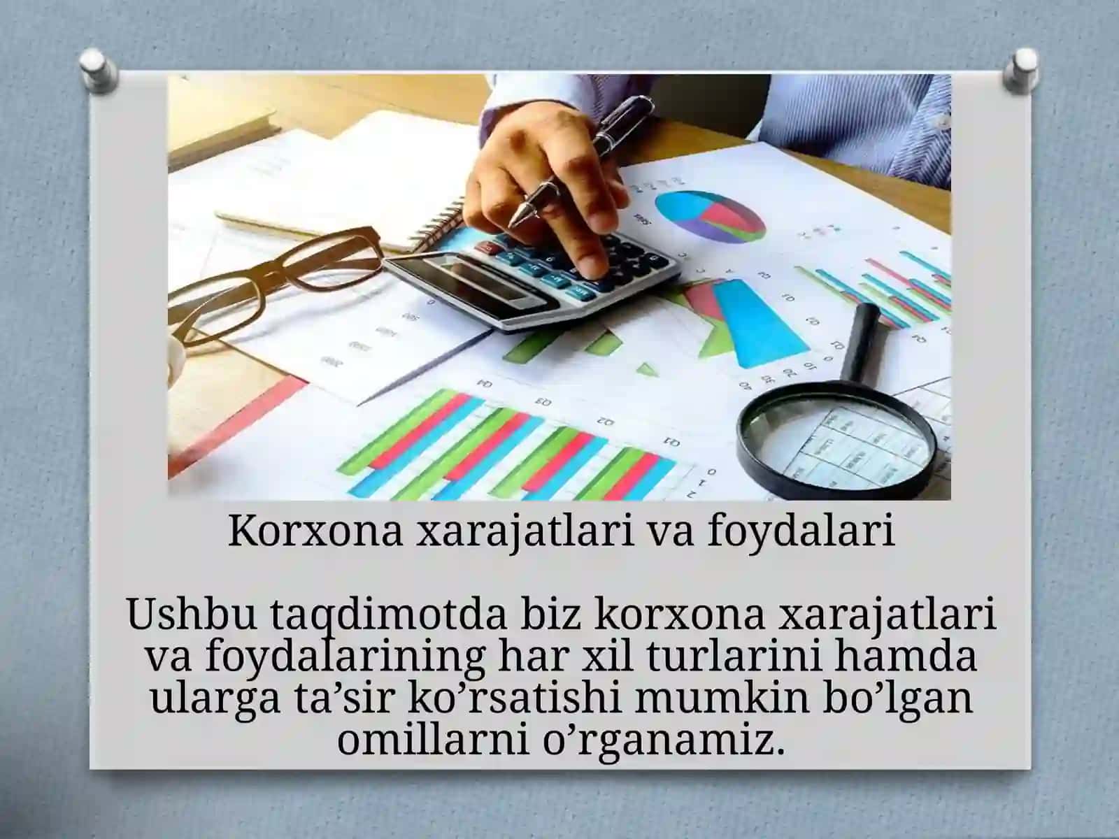 Korxona xarajatlari va foydalari 2