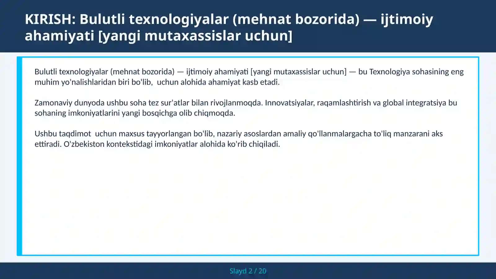 BULUTLI TEXNOLOGIYALAR (MEHNAT BOZORIDA) — IJTIMOIY AHAMIYATI [YANGI MUTAXASSISLAR UCHUN] 2