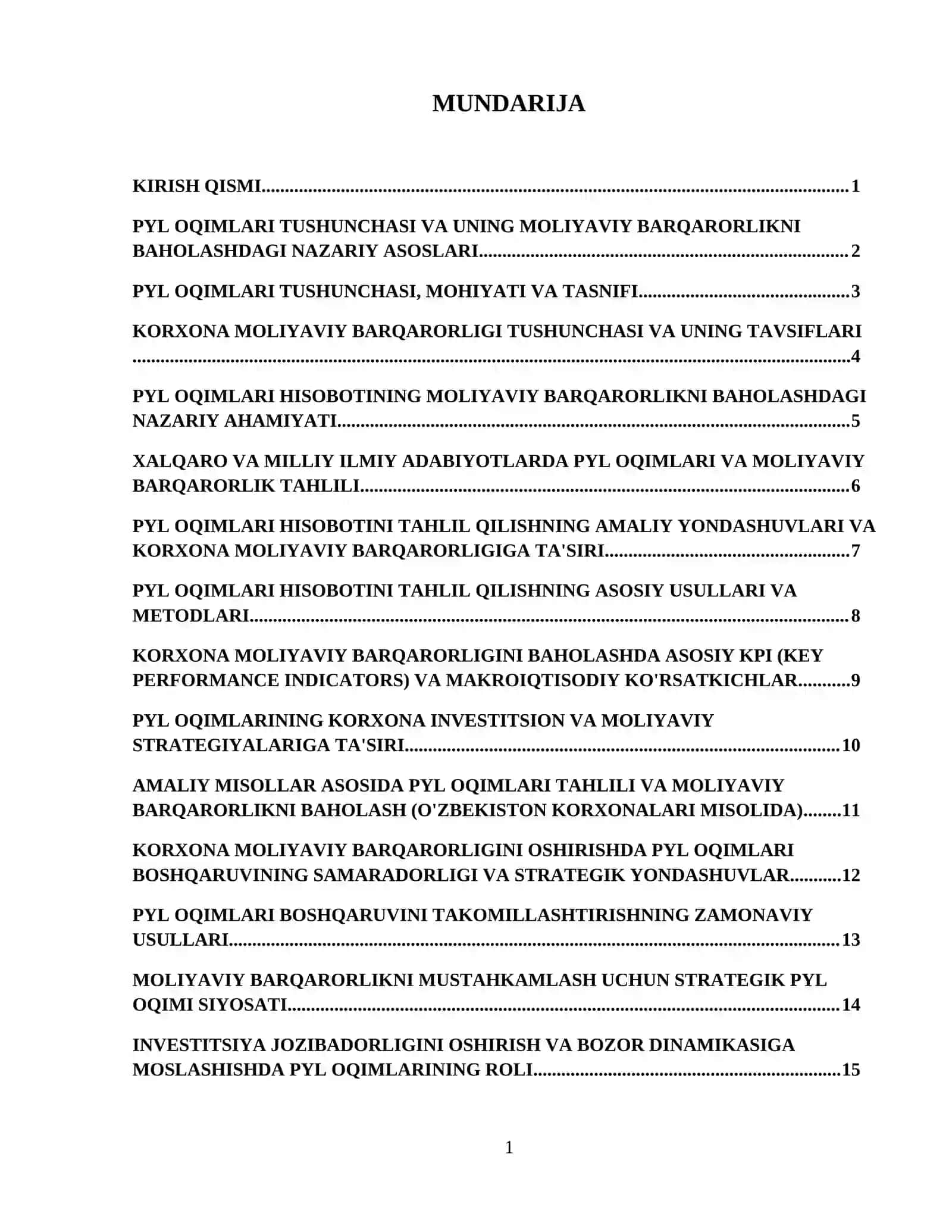 Pyl oqimlari to'g'risida hisobotning korxona moliyaviy barqarorligini baholashdagi ahamiyati va tahliliy yondashuvlari 2