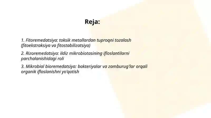 Bioekologik usullar orqali tuproqni rekultivatsiya qilish 2