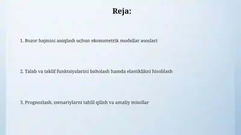 Bozor hajmini aniqlashda ekonametrik modellardan foydalanish 2
