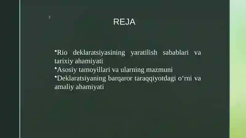Atrof-muhit va taraqqiyot bo’yicha Rio deklaratsiyasi (TAQDIMOT) 2