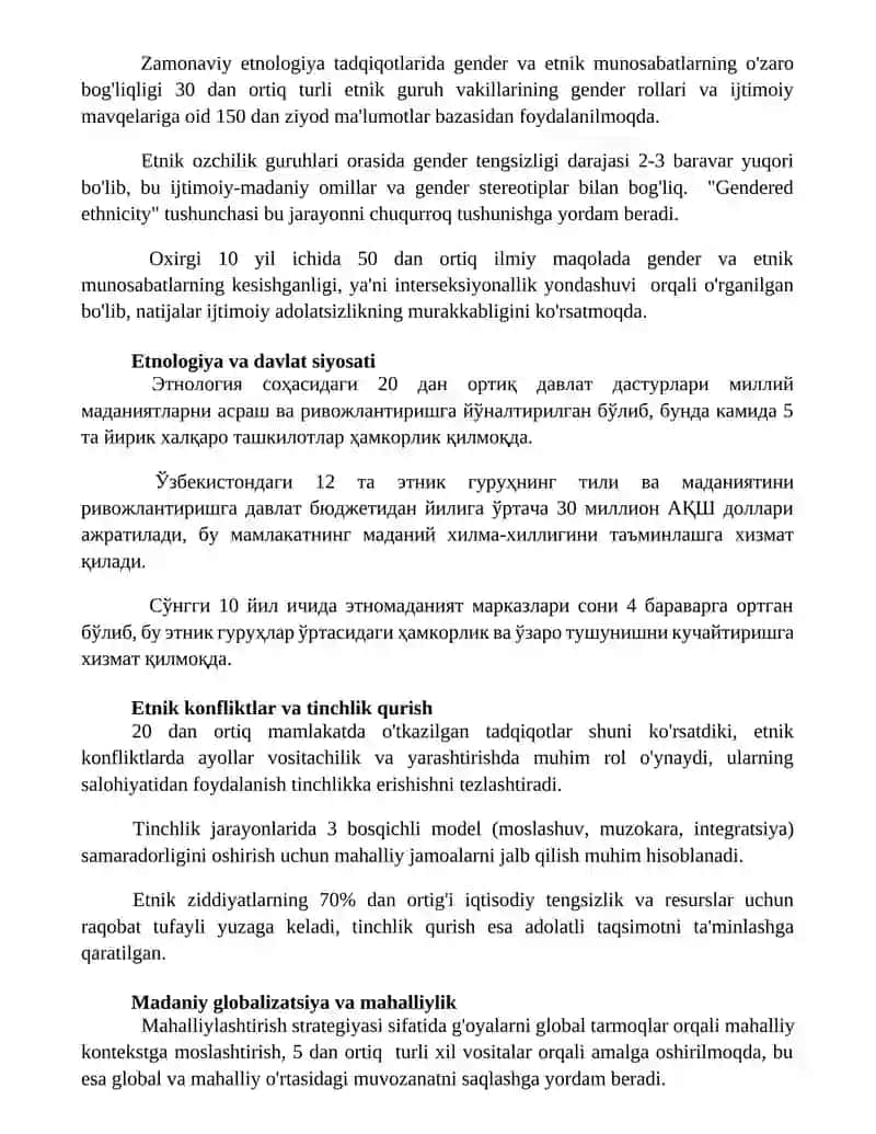 Etnologiyaning zamonaviy yo'nalishlari 2