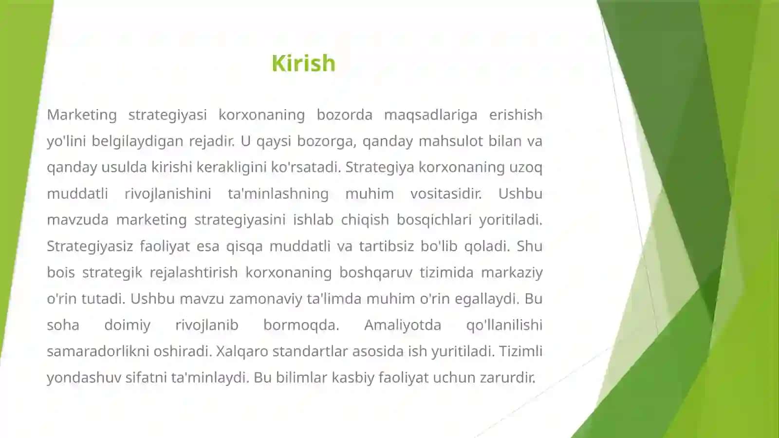 Marketing strategiyasini ishlab chiqish 2