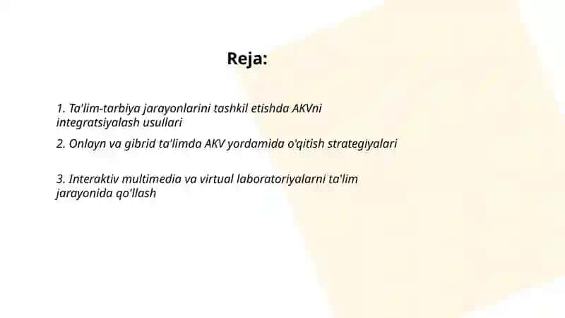 Ta'lim-tarbiya jarayonlarini tashkil etishda AKVni integratsiyalash usullari 2