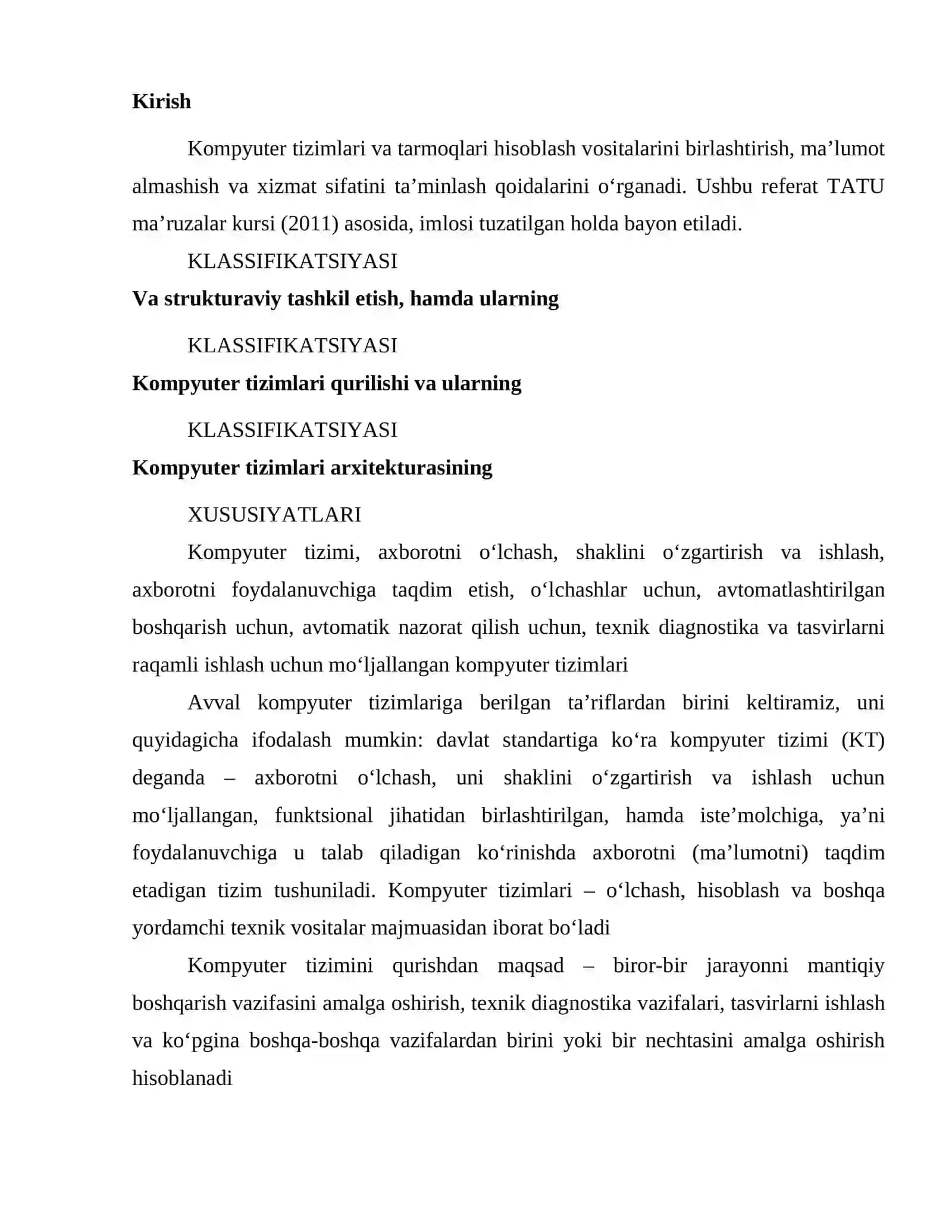 Kompyuter tizimlari. Rivojlanish bosqichlari va klassifikatsiyasi 2