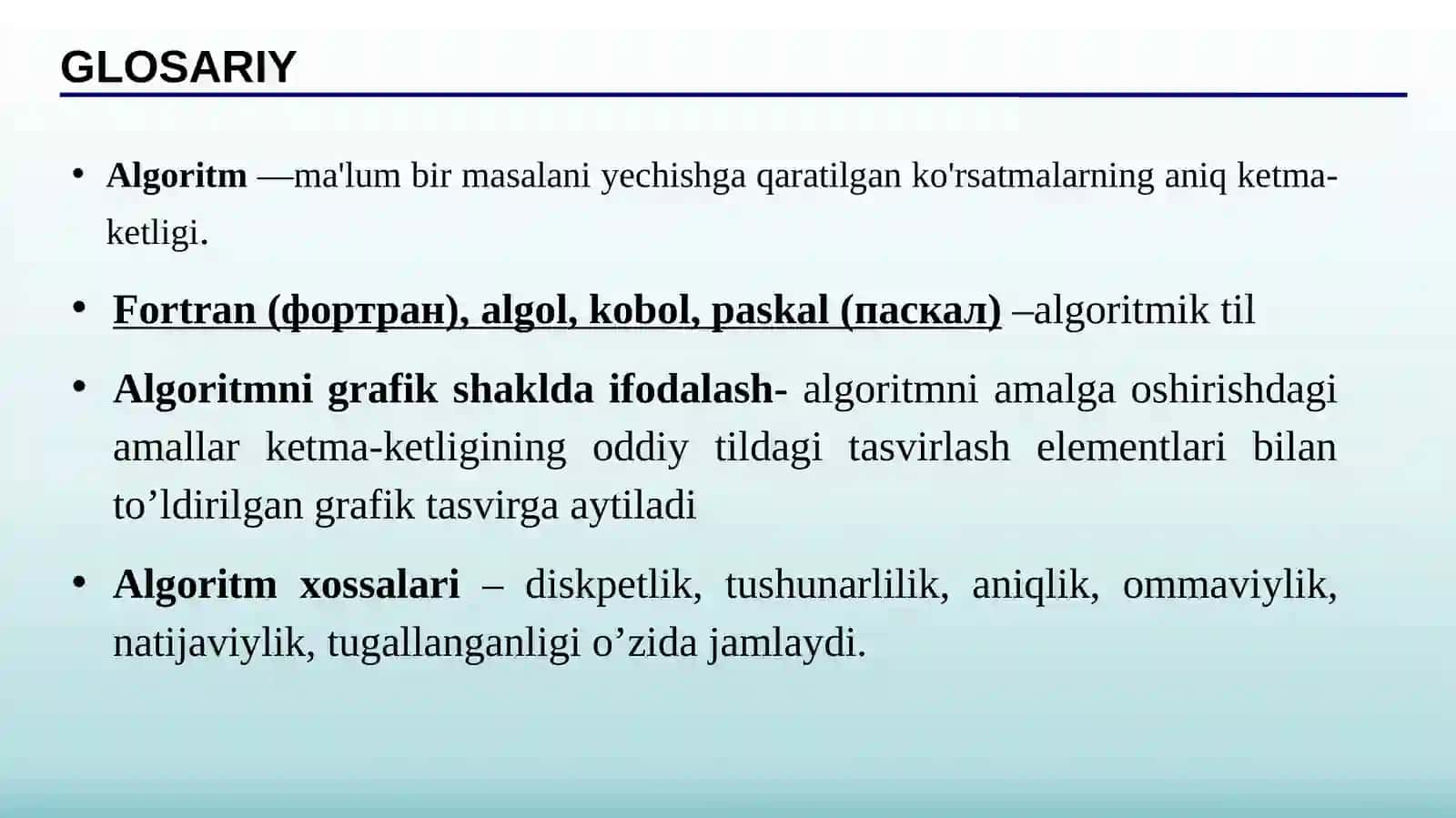 ALGORITMLASHTIRISH VA DASTURLASH ASOSLARI 2