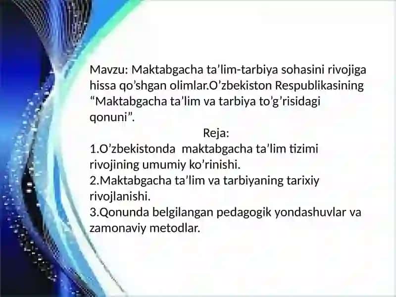 O’zbekiston Respublikasining “Maktabgachata’lim va tarbiyato’g’risida qonuni” 2