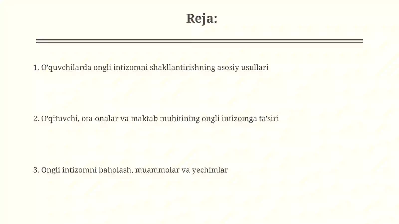 Tarbiya jarayonining o'ziga xos xususiyatlari.o'quvchilarda ongli intizomlilikni tarbiyalash 2