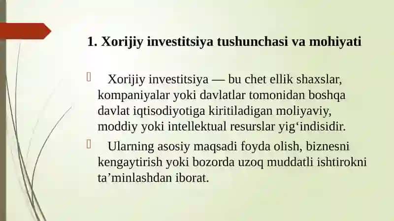 Xorijiy investitsiyalar 2