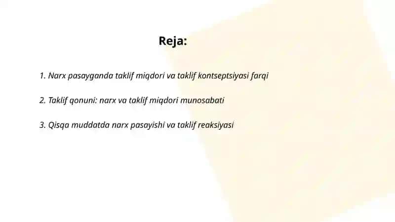 Taklif va narx miqdorining bog'lanish qonuni 2