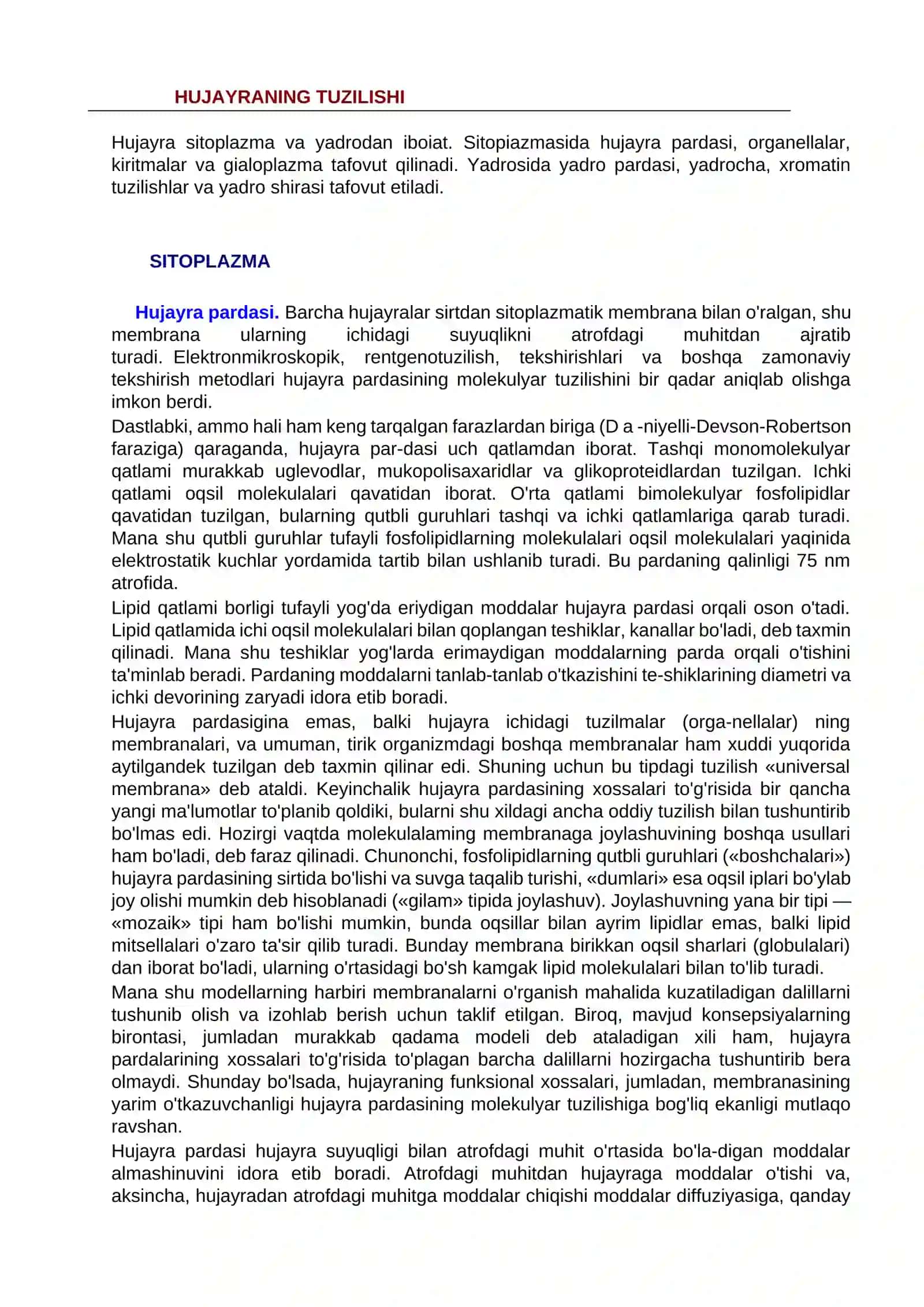 Hujayra tirik organizmlarning tuzilish va funksional birligidir 2