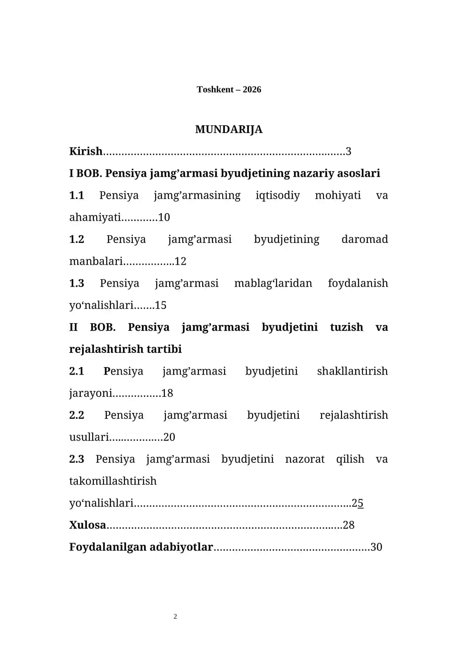 Pensiya jamg’armasi byudjetini tuzish tartibi 2