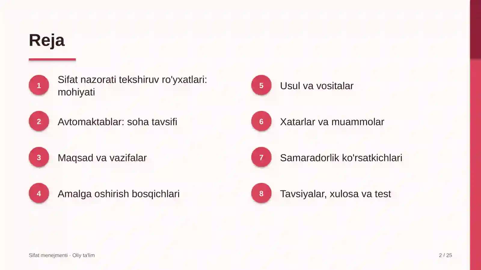 Sifat Menejmenti · Oliy Ta'lilm 2