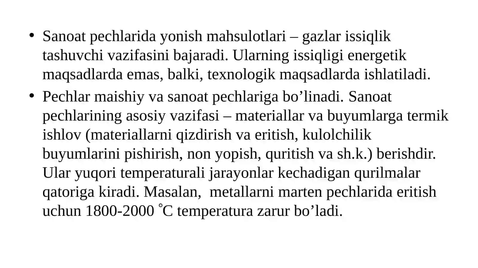 SANOAT PECHLARI TURLARI VA ASOSIY KO‘RSATKICHLARI 2