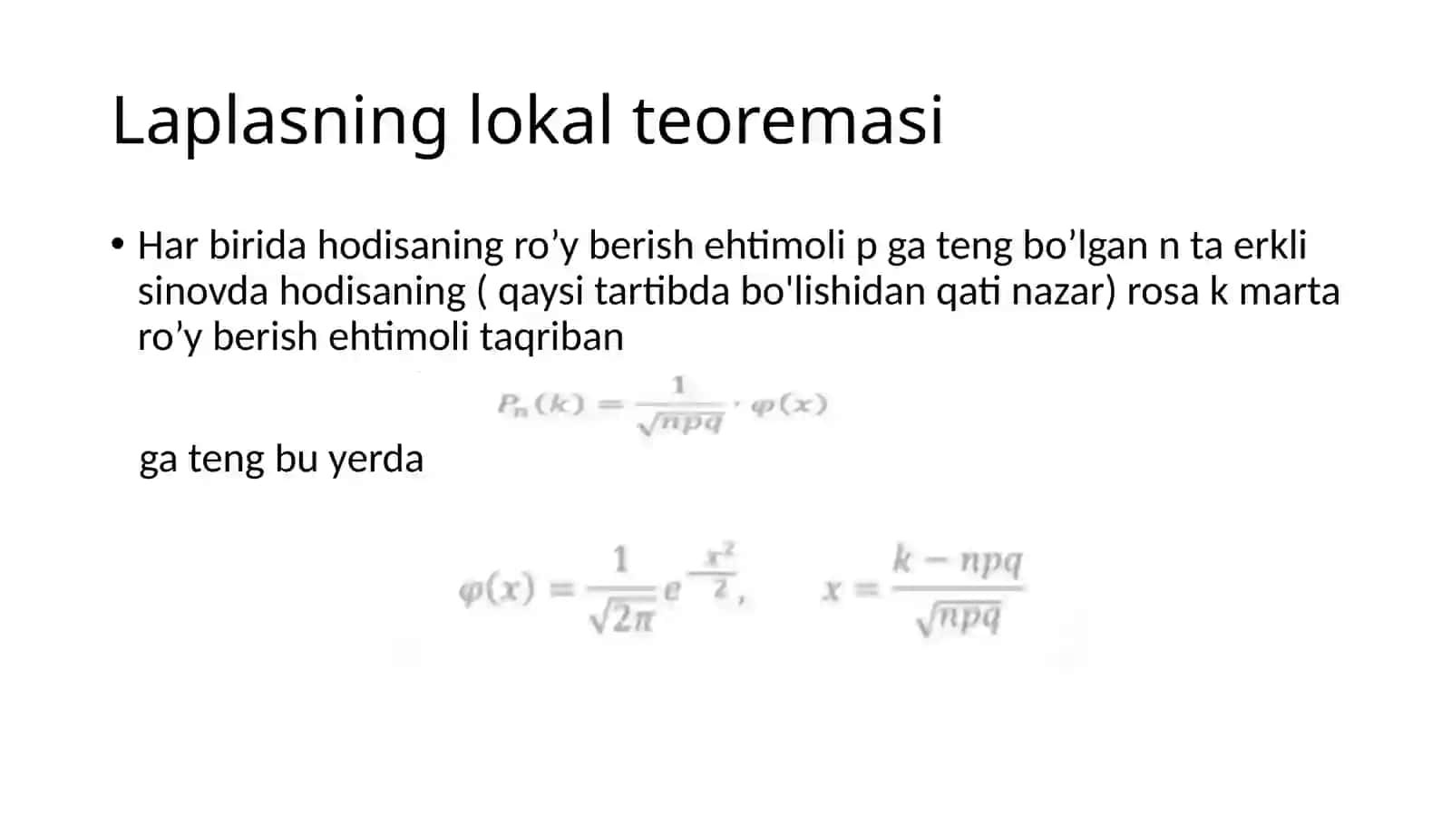 Laplas lokal va integral teoremasi 2