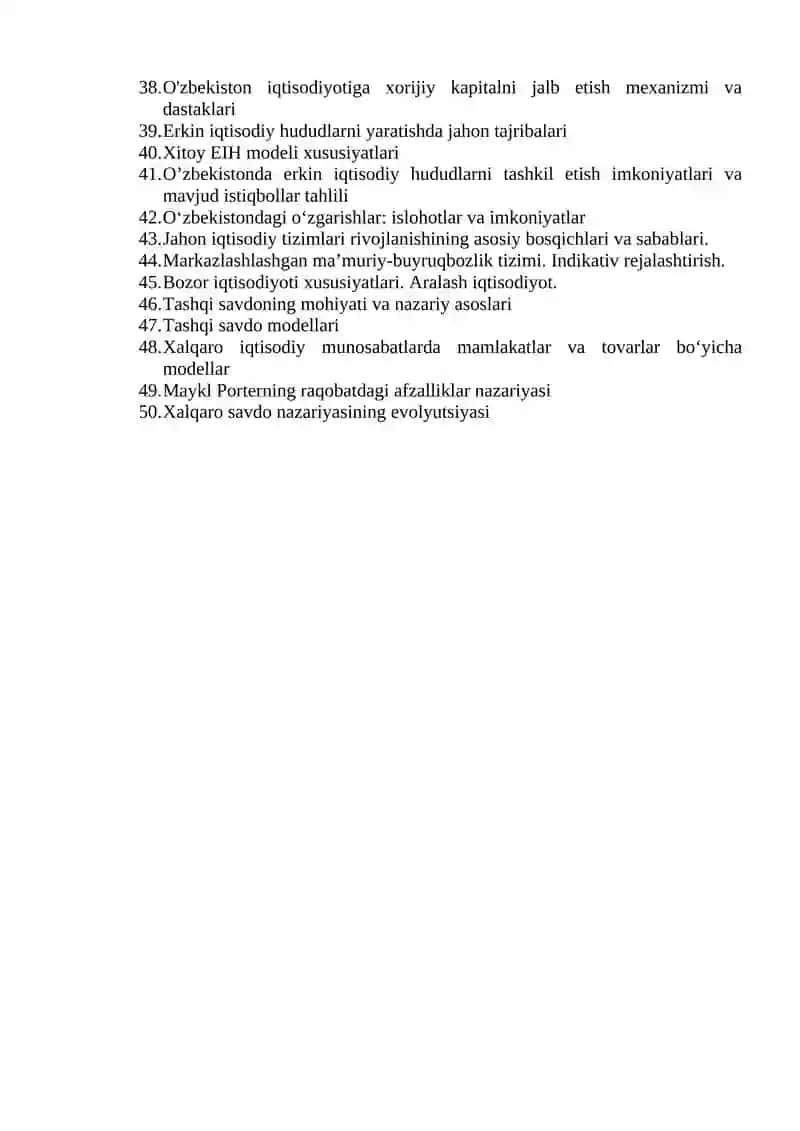 Jahon iqtisodiyoti fanidan topshiriqlar mavzulari 2