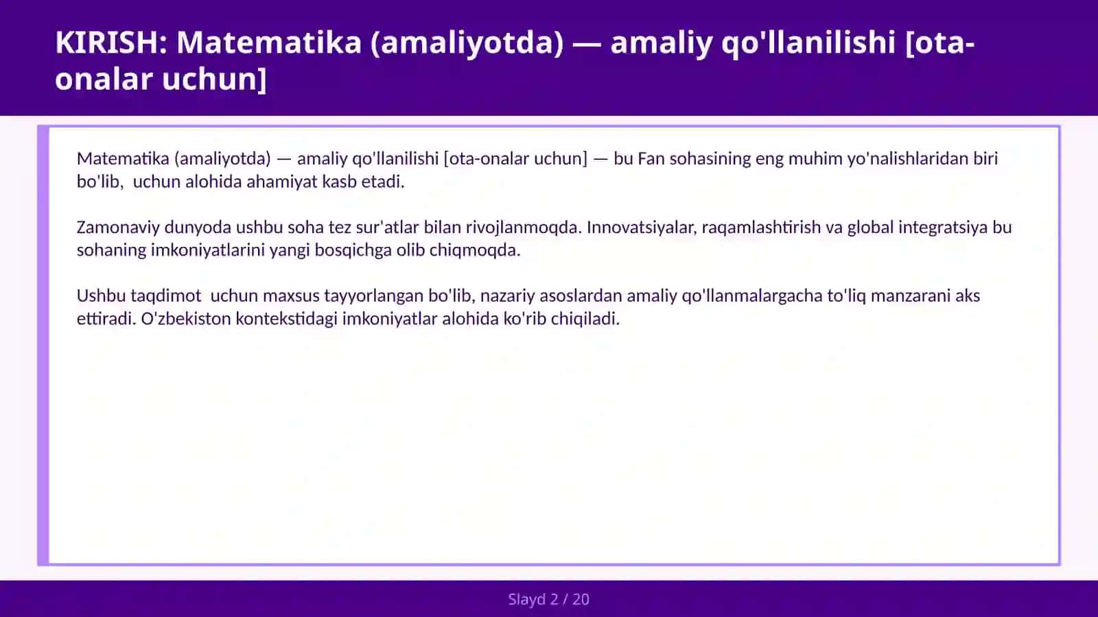 Matematika (amaliyotda) — amaliy qo'llanilishi [ota-onalar uchun] 2