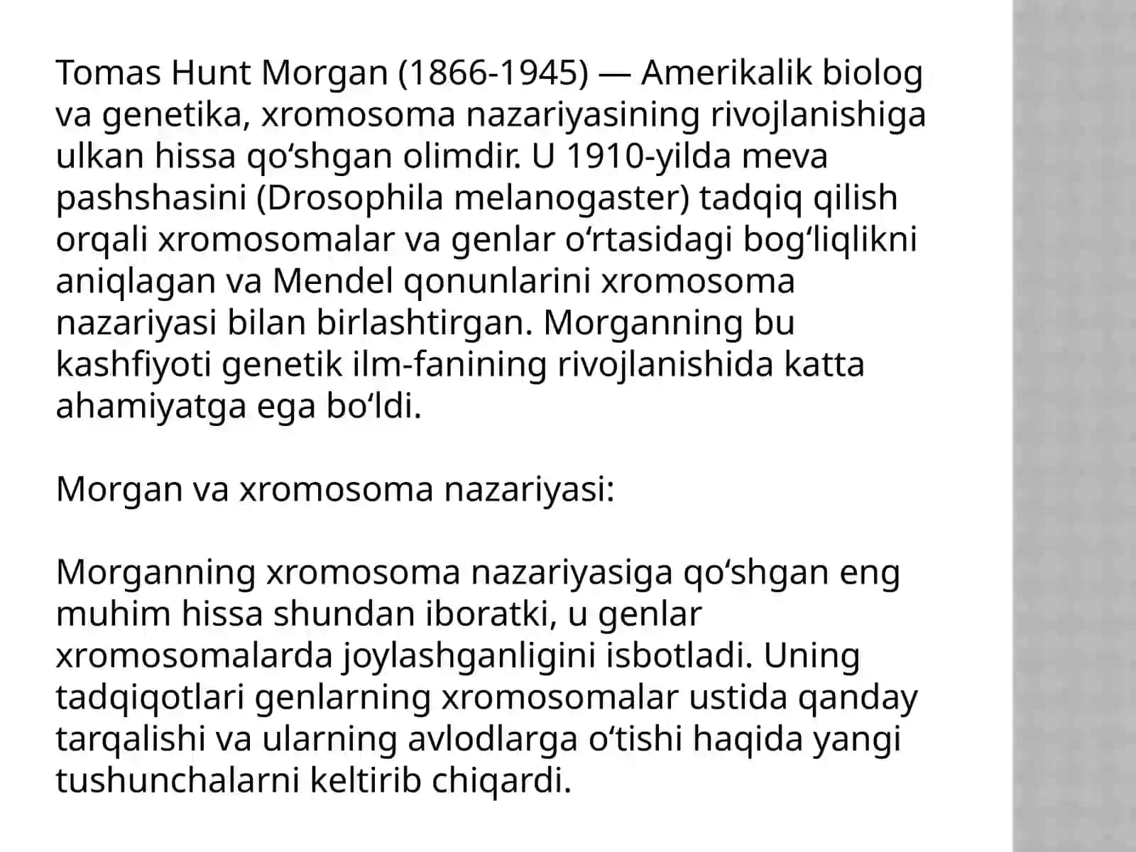 Irsiyatning xromosoma nazariyasi T.G. Morgan 2