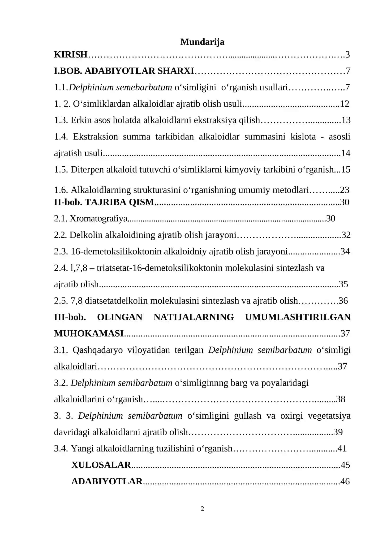Delphinium semebarbatum o‘simligining kimyoviy tarkibini o‘rganish 2