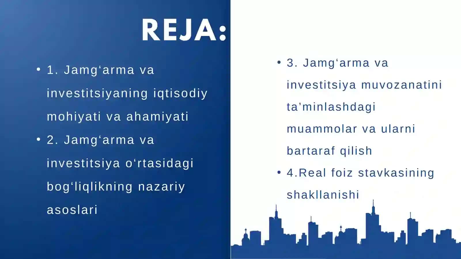 Jamg'arma va investitsiya muvozanati,real foiz stavkasining shakllanishi 2