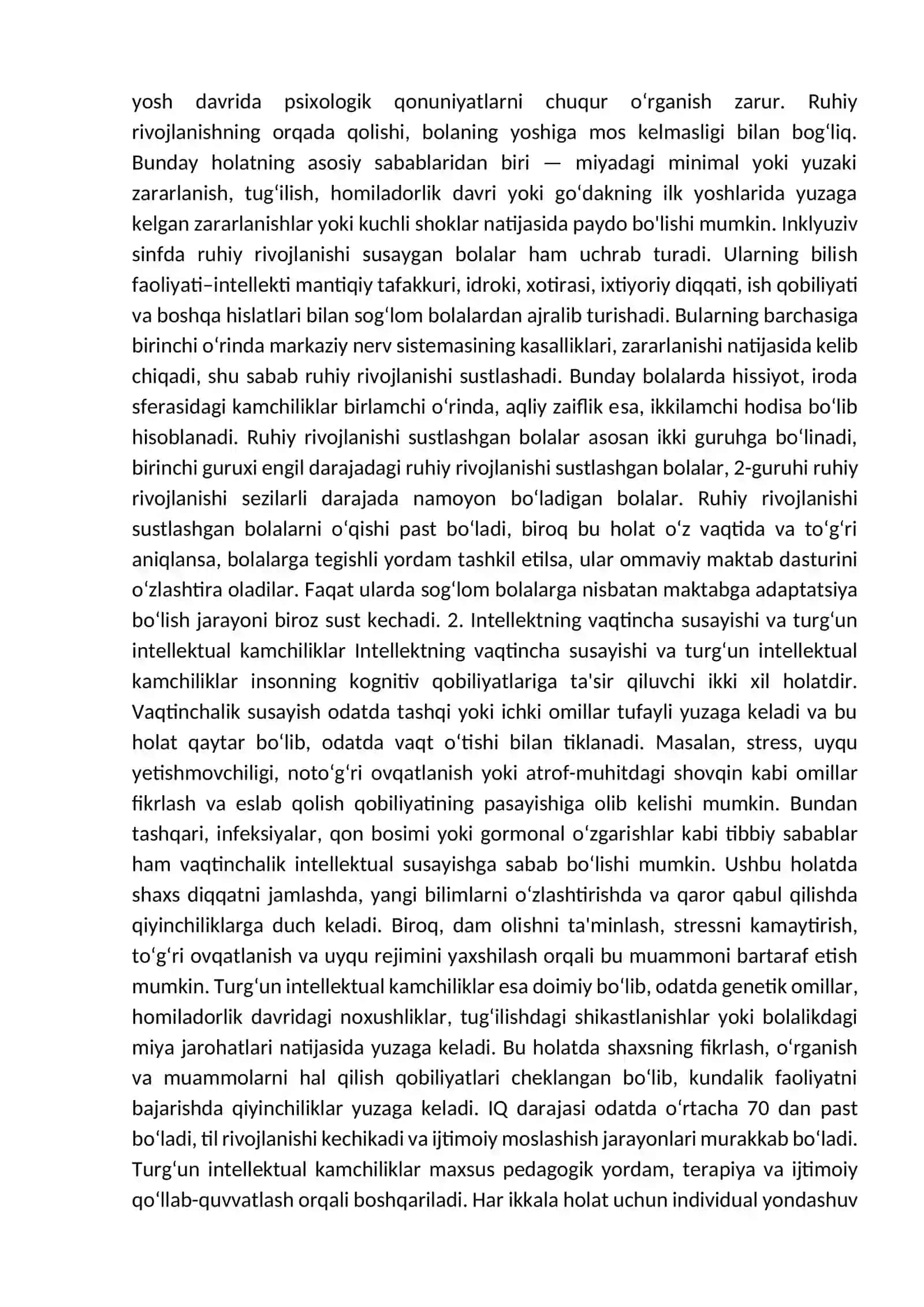 Turli darajadagi intellektual yetishmovchiligi bo‘lgan bolalar uchun inklyuziv ta’lim strategiyalari va ularni amalga oshirish shart-sharoitlari 2