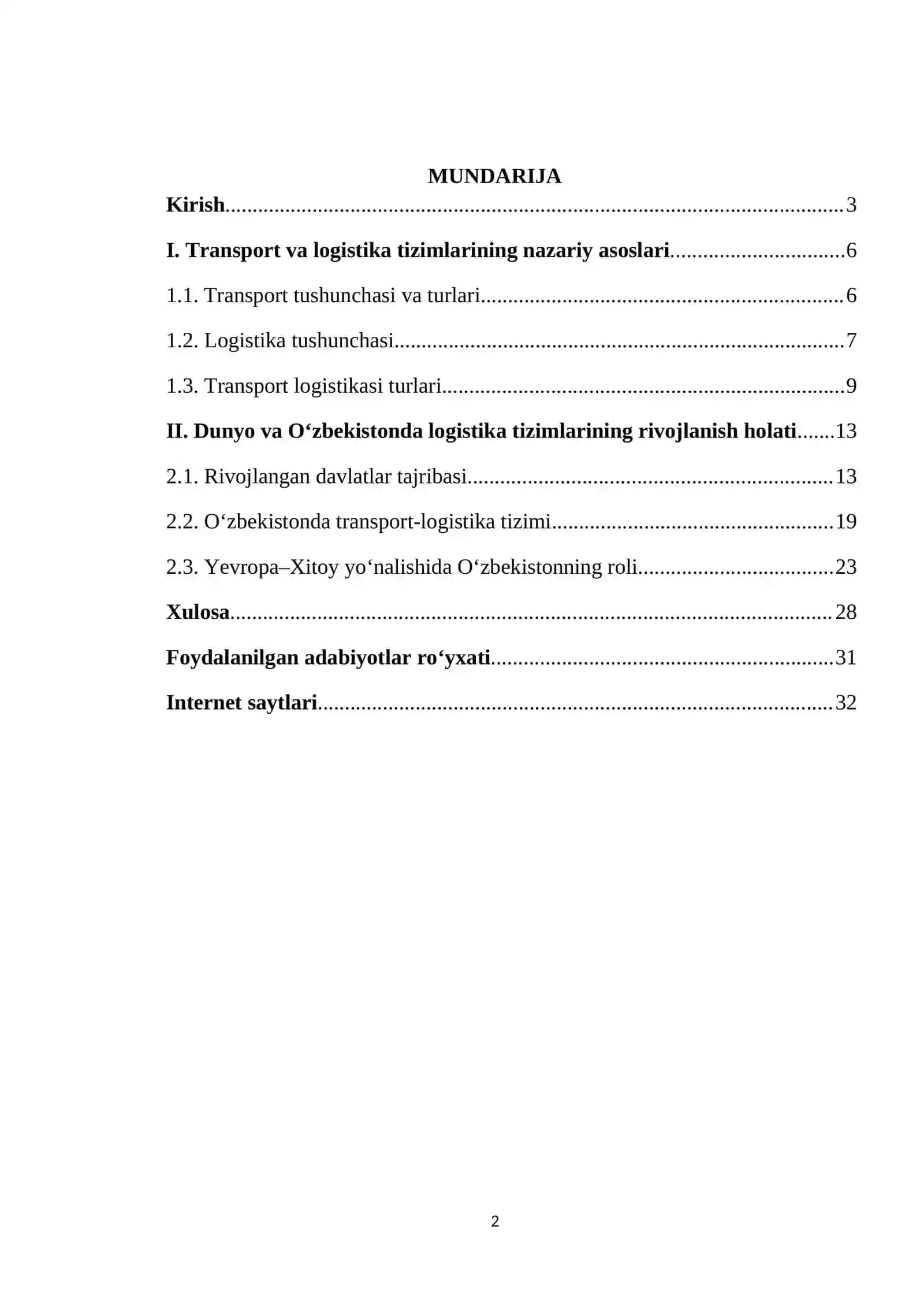 Transportning logistika tizimlari va rivojlanishi 2
