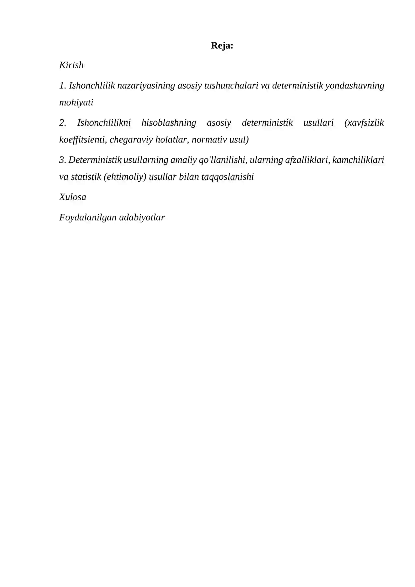 "ISHONCHLILIKNI HISOBLASHNING DETERMINISTIK USLUBLARI" 2