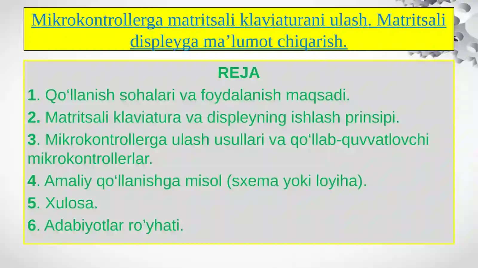 Mikrokontroller va o'rnatilgan tizimlar 2